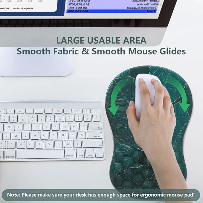 Mouse Pad Wrist Support, Ergonomic Mouse Pad with Wrist Rest, Comfortable Computer Mouse Pad for Laptop, Pain Relief Mousepad with Non-Slip PU Base Banana Leaf Green