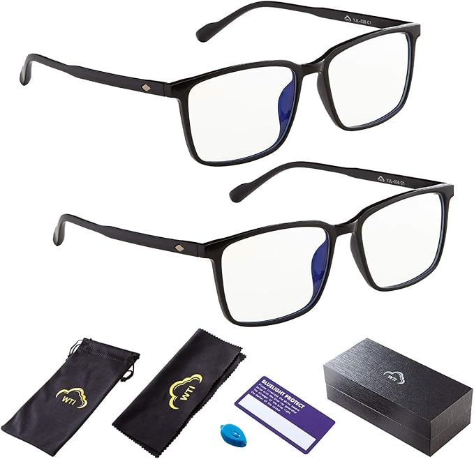 Blue Light Blocking Glasses for TV Phone Computer Gaming Screen Men and Women, TR90 Frame, Anti Eyestrain UV, 2 Pack