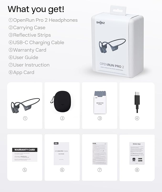 SHOKZ New OpenRun Pro 2 - Open-Ear, Bone Conduction Sport Headphones - with Reflective Strip - Sweat Resistant, Workout Headphones - Secure, Wireless, Comfortable Fit-Deep Bass and Smart Mic App