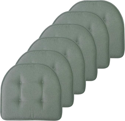 Sweet Home Collection Chair Cushion Memory Foam Pads Tufted Slip Non Skid Rubber Back U-Shaped 17" x 16" Seat Cover, 6 Pack, Scuba Green