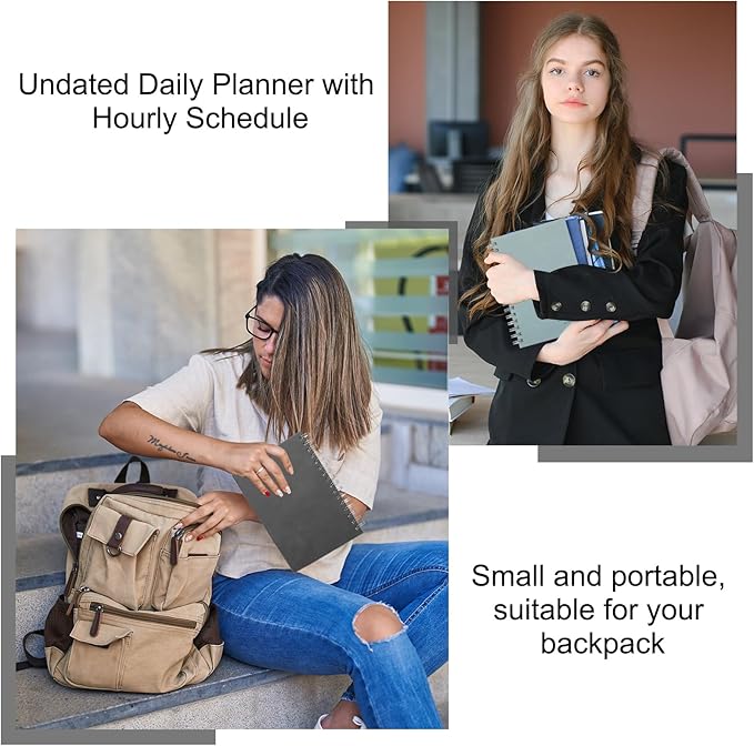 PATIKIL Undated Daily Planner with Hourly Schedule, A5 5.5"x 8.5" To-Do List Hard Cover Spiral Notebook Appointments Planner with Inner Pocket to Organize Daily Tasks Agendas, Black