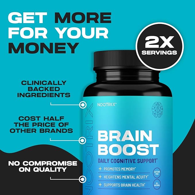 Brain Boost Nootropic Supplement | Supports Memory, Mental Focus, Cognitive Health & Energy | Promotes Healthy Mood & Brain Function | Ginkgo Biloba & DMAE | 120 Capsules