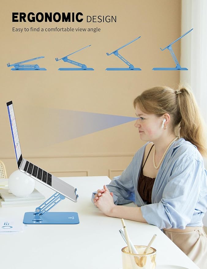 Laptop Stand, Ergonomic Adjustable Computer Stand for Collaborative Work, Foldable and Portable Heat Sink Computer Stands, Fits up to 15.6-inch Laptops (Dark Blue)