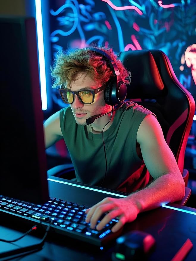 VISOONE Gamer Glasses Professional Blue Light Filter with Anti-Fatigue and Anti-Glare Stylish for Men and Women BONA