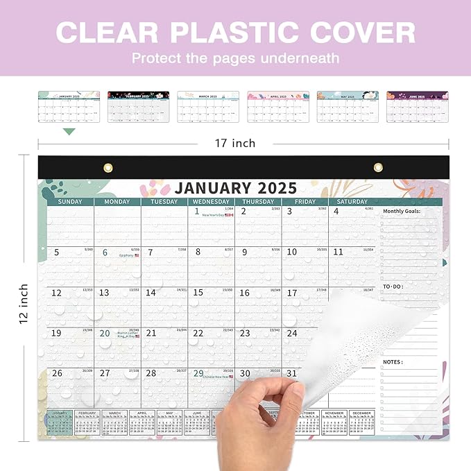 Ospelelf 2025-2026 Calendar Magnetic Desk Wall Desktop Monthly Planner from January 2025 to June 2026 Large To Do Pad with Plastic Cover for Office 17" X 12" Floral