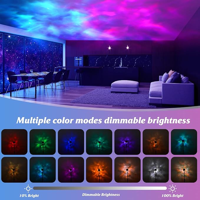 Ocean Wave Ceiling Projector, Colors Changing Show Aurora Glow Lamp with Remote, Sunset/Cloud Led Night Light, Northern Lights, Luminorthe Cube lamp for Bedroom/Room Decor(Big)