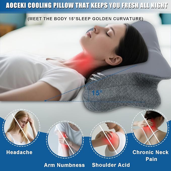 Memory Foam Pillows Cooling Cervical Pillow for Neck and Shoulder Pain Relief Ergonomic Contour Bed Pillow for Side Sleep Stomach Sleeping and Back Sleeper (Dark Grey, Queen-23.2''Lx15.1''Wx4.7''H)