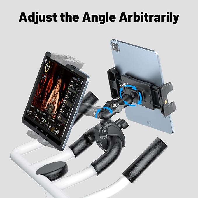 OHLPRO Tablet Mic Stand Holder for iPad Treadmill Handlebar Clamp, Mount for Spin Bike Microphone Peloton Stroller Bicycle, Fit 5-13” iPad Pro 12.9 Air Mini, Galaxy Tab, iPhone, Fire HD 10