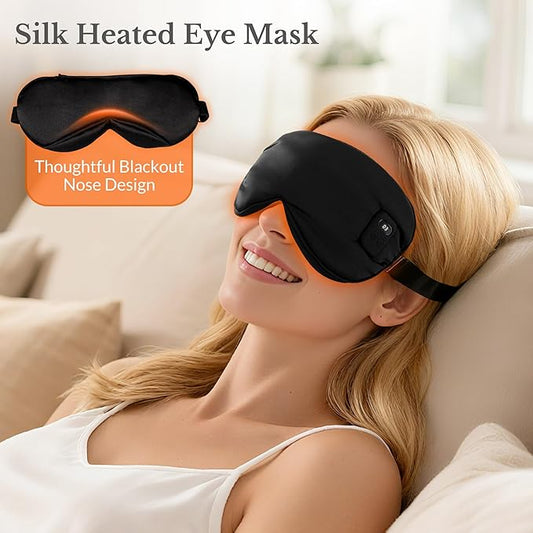 Cordless Heated Eye Mask, Silk Warm Eye Compress for Dry Eyes, Eye Relief, Improved Sleep, Washable Eye Heating Pad for Travel, 5 Temp & 6 Timers, 2-in-1 Heated & Cooling Gel Mask(2 Pack