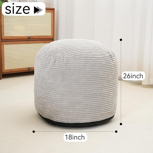 Pouf Ottoman Stuffed Round Modern Foam Filled Foot Rest Poufs for Living Room Chair Decorative 20 X 15 Inches Fluffy Pouf Foot Stool Storage Ottoman, Grey