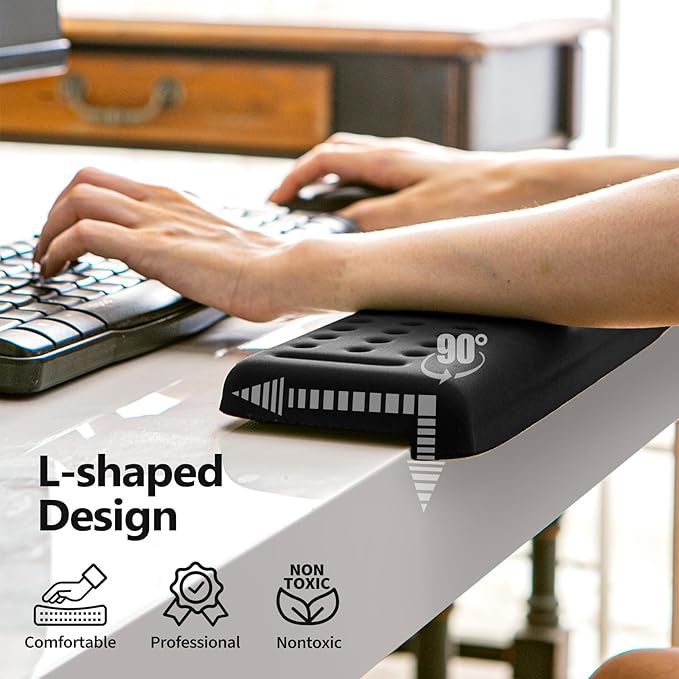 L-Shaped Keyboard Wrist Rest, Ergonomic Elbow Pad for Desk,Memory Foam Elbow Support Padding with Non-Slip,Easy Typing, Pain Relief, for Computer, Laptop, Gaming(Classic Black)