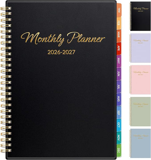 GNL Monthly Planner 2026-2027, 2 Year(27 Months) Calendar Planner, Oct. 2025 - Dec 2027, 7" x 10" Monthly Spreads & Yearly Planner, Perfect for School Office Home Planning, Black