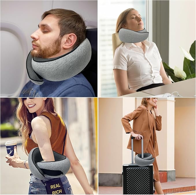 Premium Travel Pillow, 2025 New Memory Foam Neck Pillow, 360° Ergonomic Design Airplane Pillow Travel Pillows for Airplanes, Cars, Offices, Home Use, Ideal for Adults and Kids (Light Gray)