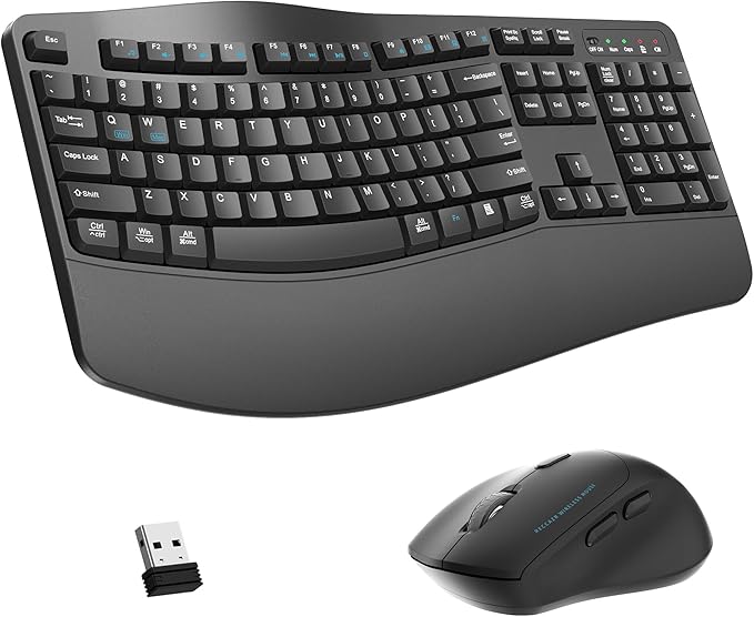 Wireless Keyboard and Mouse Combo,2.4G Full Size Wave Keys Ergonomic Keyboard with Wrist Rest for Natural Typing, 3 DPI Adjustable Ergonomic Silent Mouse for Computer/Laptop/Windows/Mac (Grey)