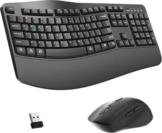 Wireless Keyboard and Mouse Combo,2.4G Full Size Wave Keys Ergonomic Keyboard with Wrist Rest for Natural Typing, 3 DPI Adjustable Ergonomic Silent Mouse for Computer/Laptop/Windows/Mac (Grey)
