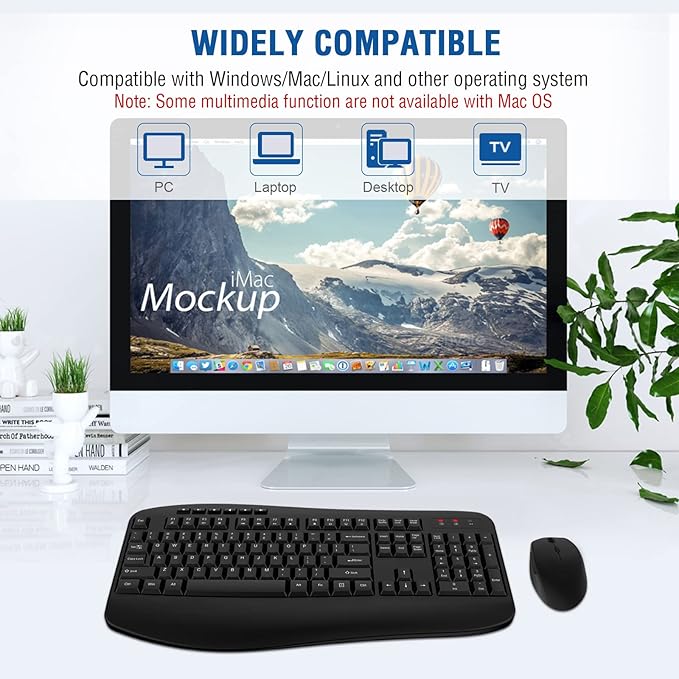 Wireless Keyboard Mouse Combo, EDJO 2.4G Full-Sized Large Wireless Keyboard with Comfortable Palm Rest and Optical Wireless Mouse for Windows, Mac OS PC/Desktops/Computer/Laptops