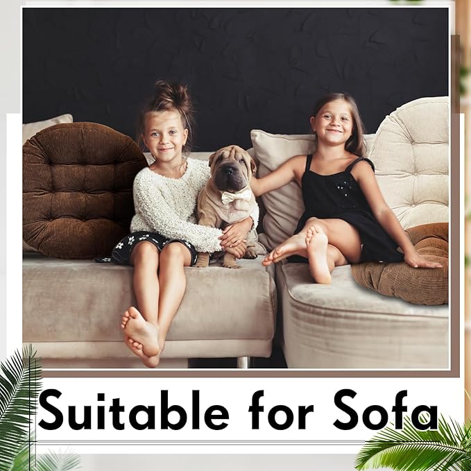 Jerify 4 Pcs Floor Pillow Cushions 22 x 22 Inch Round Square Large Meditation Floor Pillow for Classroom Adult Meditation Picnic Party Cushion for Seating Gift Christmas(Brown,Round)