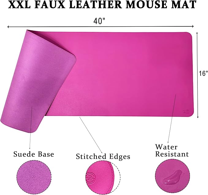 PU Leather Desk Mat| Premium Mouse Pad with Bonus Coaster | Stylish, Durable, Waterproof Mouse Pad for Office & Home (Rose Pink, XXL - PU Gift Set)