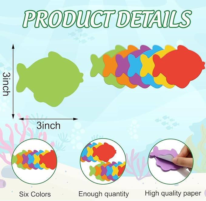 24 Packs Fish Sticky Notes 6 Colors 3 x 3 Inch Ocean Fish Memo Pads Colorful Post Reminder Notes for Annotating Office School Study, 480 Sheets