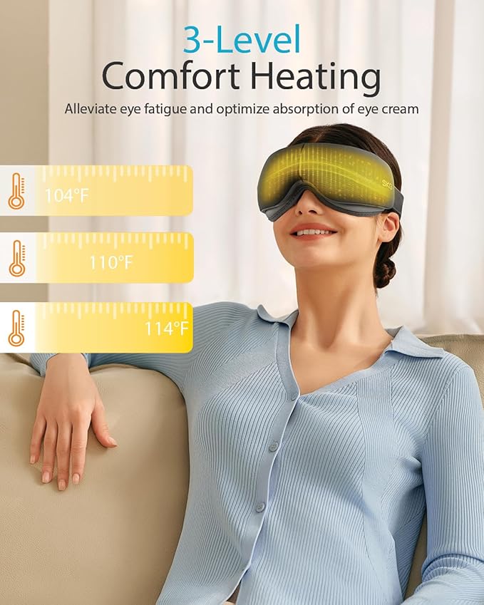 SKG Heated Eye Massager, Portable Eye Mask for Relax & Eye Strain Relief, Bluetooth Massaging Eye Massager Ideal Mother's Day/Birthday Gift for Mom, Dad, Women, Men