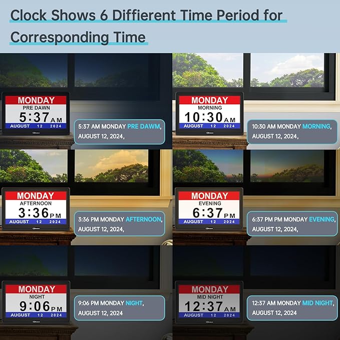Soobest 12” Digital Dementia Clock for Seniors Elderly Extra Large with Date Day and Time Display, Electric Calendar Clock 20 Reminders 3 Ringtones for Memory Loss Alzheimers, Auto DST/Dimmer