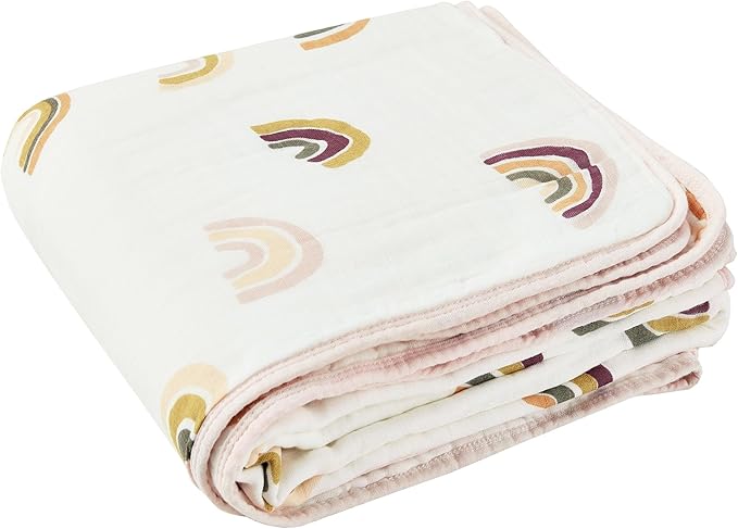 ZPECC Muslin Baby Blanket Thicker, 30x40 Organic Cotton Newborn Receiving Quilt Hypoallergenic for Baby Essentials Swaddle Crib Stroller, Rainbow