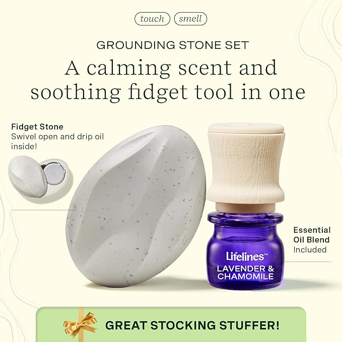 Lifelines Scent-Infused Grounding Stone & Oil Blend Gift Set - Fidgets for Tweens, Teens & Adults with Essential Oil Blend - Stocking Stuffers, White Elephant & Holiday Gifts for Christmas