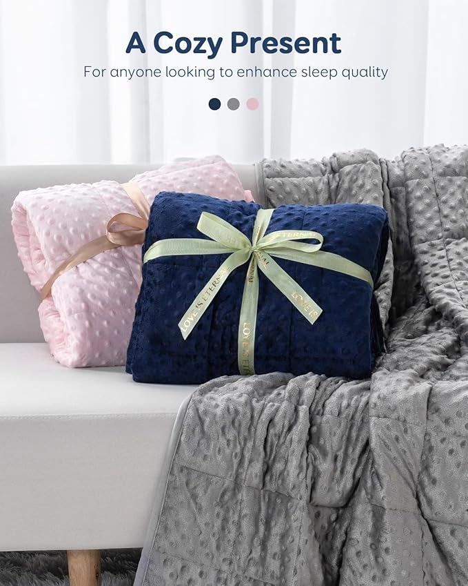 Kivik Weighted Blanket 15 lbs for Adults, Minky Dot Heavy Blankets, Microfiber Reversible Weighted Throw Blankets for All Seasons, Machine Washable, 48"x72" Twin Size,Navy Blue