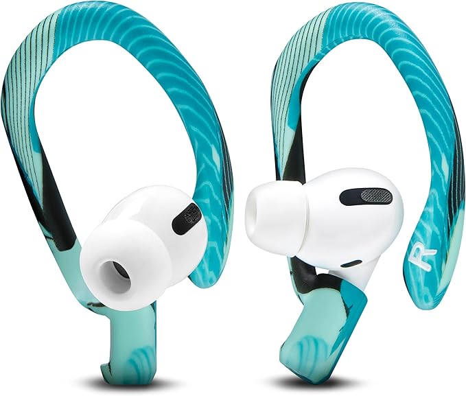 WC HookZ - Patented Upgraded Over Ear Hooks for AirPods Pro 1, 2 & AirPods 1, 2 & 3- Two Size Pairs Included in Package, Unique Left & Right Hook, Made by Wicked Cushions | Cyan Prism