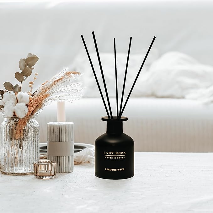 Lady Roza Reed Diffuser 5 oz - Luxury Aromatherapy with Rose & Red Fruits - Home Decor Gift for Bedroom, Office, Living Room, Bathroom - Long Lasting Scent with Premium Fragrance Sticks