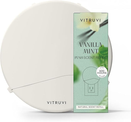 Vitruvi Push Plug-in Wall Diffuser – Starter Kit with Vanilla Mint Refill, Made with Natural Ingredients – Covers 200 Sq Ft – Long-Lasting Scent Up to 500 Hours – White
