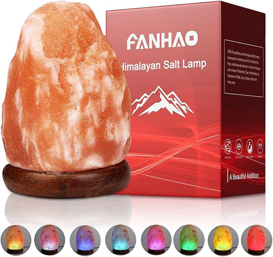 FANHAO Himalayan Salt Lamp with 8 Colors Changing, 100% Natural Crystal Salt Light Glow Hand Crafted Night Light for Lighting, Decoration and Gift