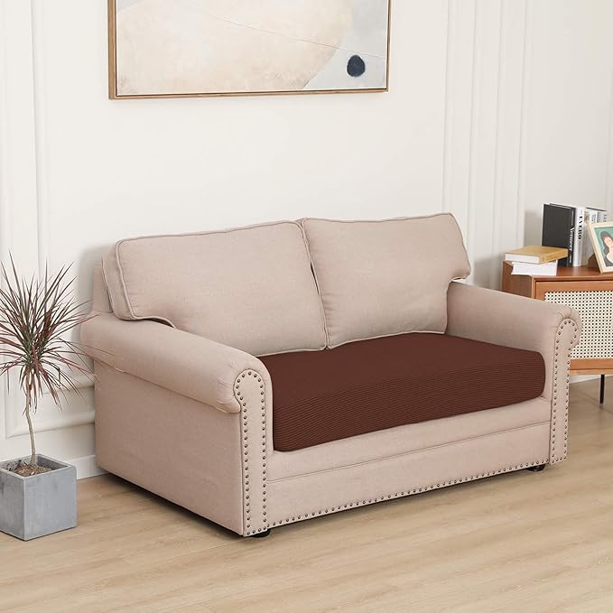 Easy-Going Stretch Loveseat Cushion Cover Sofa Cushion Furniture Protector Sofa Seat Sofa Slipcover Sofa Cover Soft Flexibility with Elastic Bottom(Loveseat Cushion, Coffee)