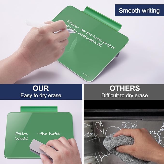 TSJ OFFICE Small Desktop Whiteboard - Glass Dry Erase Board 8 X 6 Inches Tabletop Easel Whiteboard with Stand, Desk Board Buddy for Artist, Teacher and Student