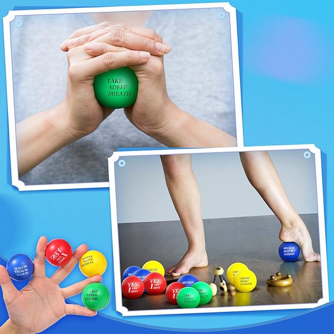 Kasyat 20 Pcs Motivational Stress Balls Bulk Colorful Stress Relief Balls with Inspirational Quotes Small Funny Foam Party Favors Gifts for Anger Fidget Relief Hand Exercise Motivating Supply
