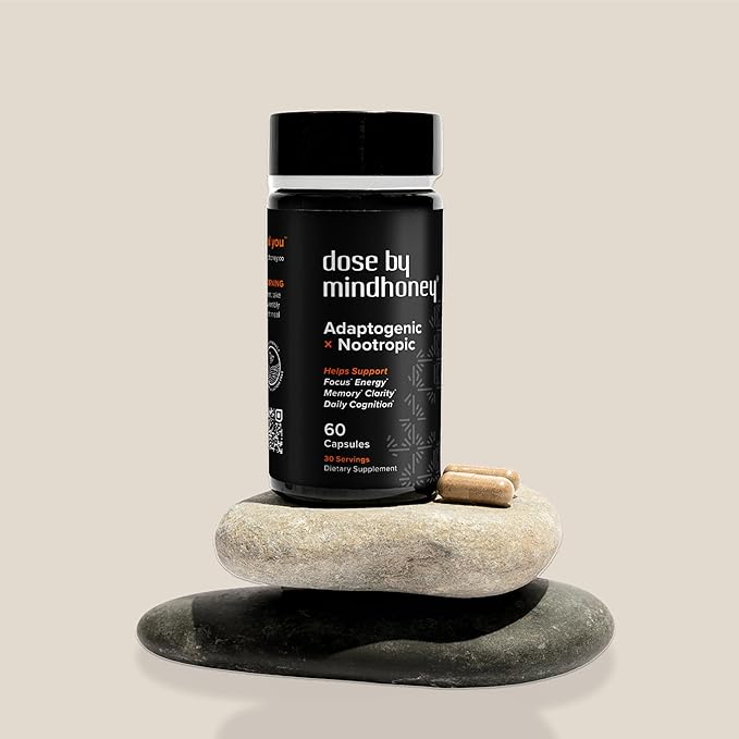 MINDHONEY | DOSE 60 Count, Premium All-in-One Nootropic Brain Supplement | Focus, Mood, Energy, & Memory | Functional Mushrooms & Adaptogens - Lion’s Mane, Ashwagandha, L-Theanine, Bacopa, & Vitamins