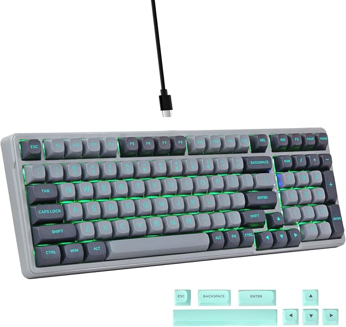 Wired Mechanical Gaming Keyboard, Creamy Sound, Pre-lubed Linear Switches, Gasket Structure with Sound Dampening Foam, Green LED Backlit RGB Side Light, 99 Keys Custom Keyboard for PC,Gray/Black