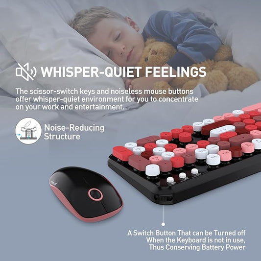 FOPETT Wireless Keyboard and Mouse Combo, 105 Keys Full-Sized 2.4 GHz Round Keycap Colorful Keyboards, USB Receiver Plug and Play, for Windows, Mac, PC, Laptop, Desktop (Blackcolorful)