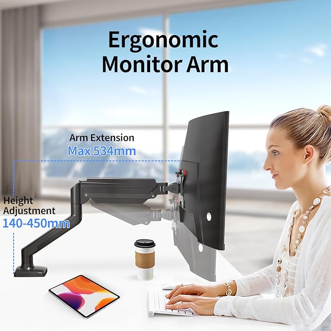 suptek Single Monitor Arm Mount for 13-32 inch, Adjustable Gas Spring Monitor Arm Desk Mount Stand for 4.4-19.8lbs, with VESA Mount 75x75/100x100mm