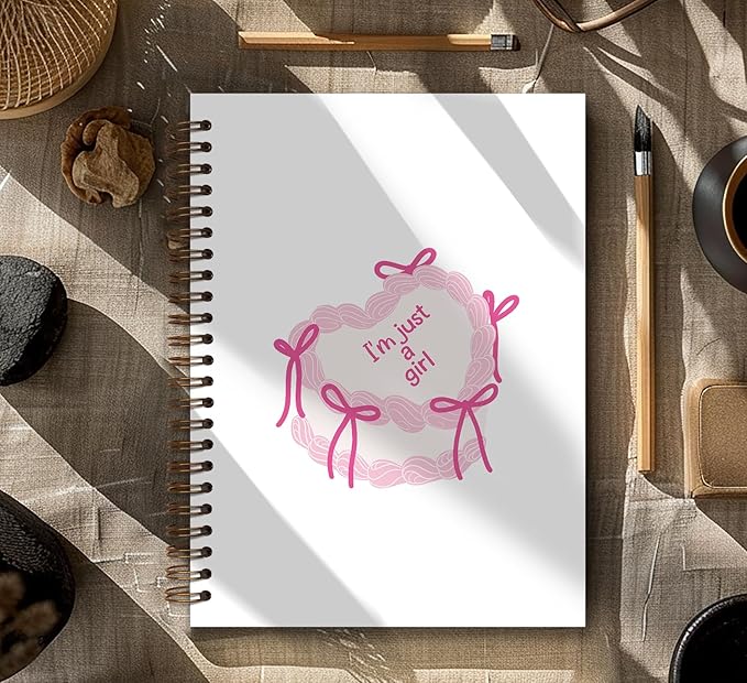 Coquette Bow Notebook Journal, Preppy Pink Bow Cake Journal Notebook for Note Taking, Cute Girly Notebook,Preppy Gifts for Women, Pink Office Supplies,Spiral Notebook 5.5x8.3 Inch