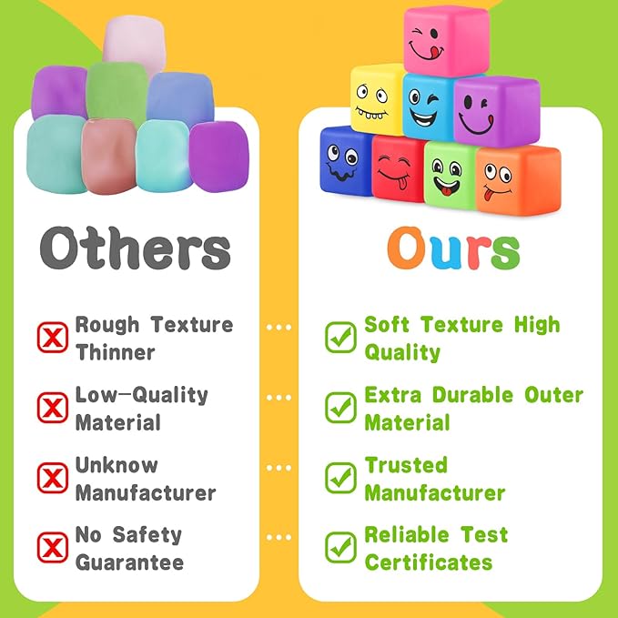 Slow Rising Stress Cube 24 Pack, Square Cube Fidget Ice Cube Stress Balls, Dough Stress Balls Soft Fidget Squishy Toys for Anxiety Relief, Pull Stretch Squishy Toy, Classroom Prize (Smile 24PACK)