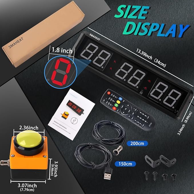 Fitness Timer with Stopwatch Button, Suitable for School/exam/Home Exercise/Gym/Gym SMAHEAT Electronic Fitness Timer (1.8-inch Data PC synchronous Transmission Model)