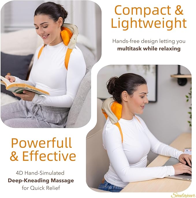 Cordless Neck and Shoulder Massager with Heat and Voice Prompts, Compact and Lightweight, Deep Tissue Shiatsu Neck and Back Massager for Pain Relief, Gifts for Women, Men, Mom and Dad