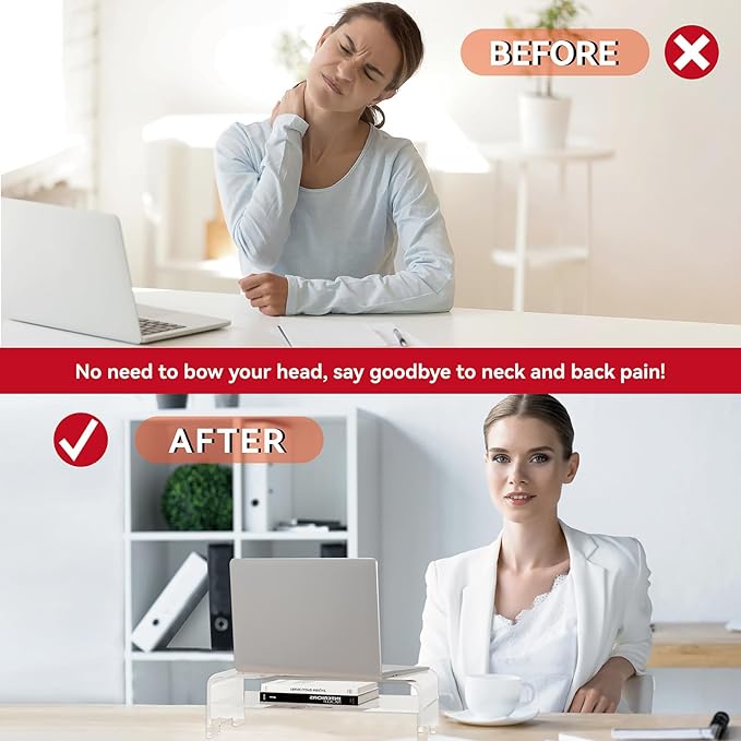 Acrylic Monitor Stand 2-Tier Riser, Clear Desktop Organizer for Computer and Laptop, Heavy-Duty Dual-Layer Design for Home Office, 16" L x 8" W x 4.6" H(2-Tier)