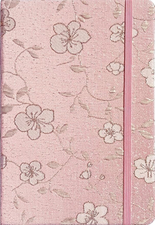 A5 Notebook, Ruled Paper, Lined Page, Hardcover, Layflat, Linen Cover, Flower Fabric, Journal for Women, Elastic Band Closure, Cute Notebooks for School, Office, Personal Writing, Pink