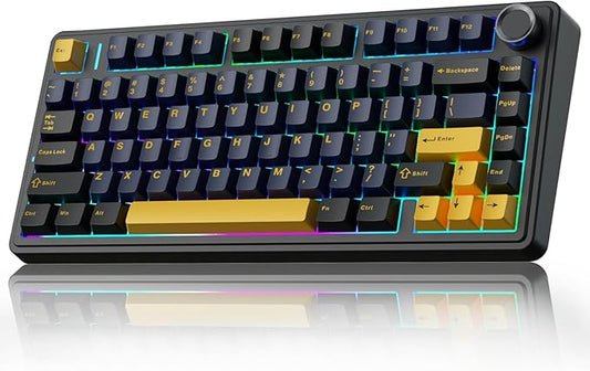 AULA F75 75% Wireless Mechanical Keyboard, Hot Swappable Creamy Keyboard, Pre-lubed Greywood Switches RGB Backlit Gaming Keyboards, 2.4GHz/Type-C/BT5.0(Cool Black)