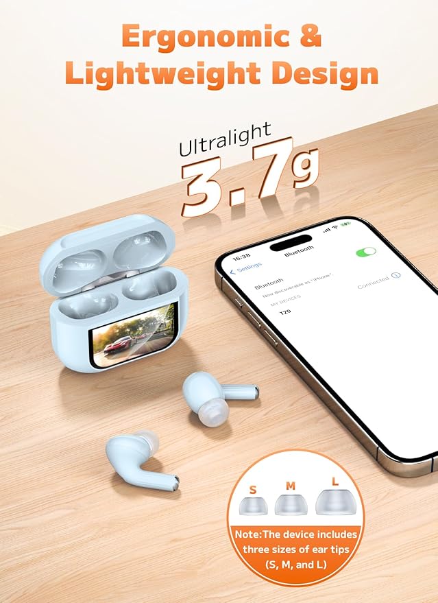 Wireless Earbuds, Bluetooth Earbuds 5.4 Headphones LED Touch Screen with 5 EQ Modes, 48H Headphones Wireless Noise with ANC Noise Cancelling, Deep Bass Stereo for Laptop, Android/iOS, Pad