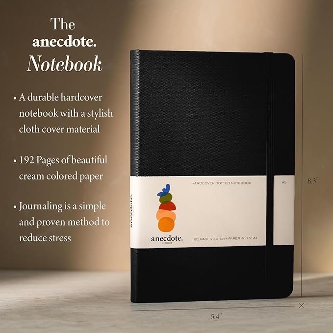 Hardcover Dotted Journal with Thick 100 gsm Paper A5 size (8.3 inches x 5.4 inches) - Daily Writing Notebook for Travel, School and Office Use - Diary Journal for Women and Men - Black