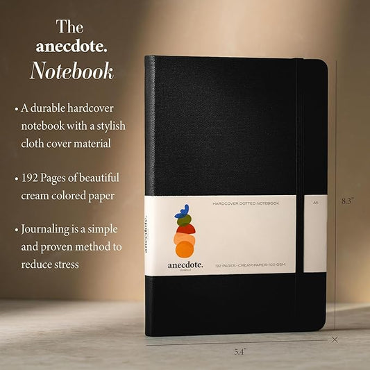 Hardcover Dotted Journal with Thick 100 gsm Paper A5 size (8.3 inches x 5.4 inches) - Daily Writing Notebook for Travel, School and Office Use - Diary Journal for Women and Men - Black