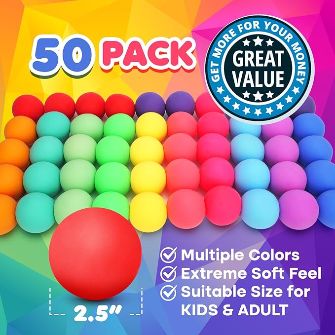50 Pack Slow Rising Stress Ball, Large Box Stretchy Squishy Ball for Anxiety Relief, Pull Stretch Fidget Toys Bulk for Students, Value Set for Teacher, Offices & Group Therapy